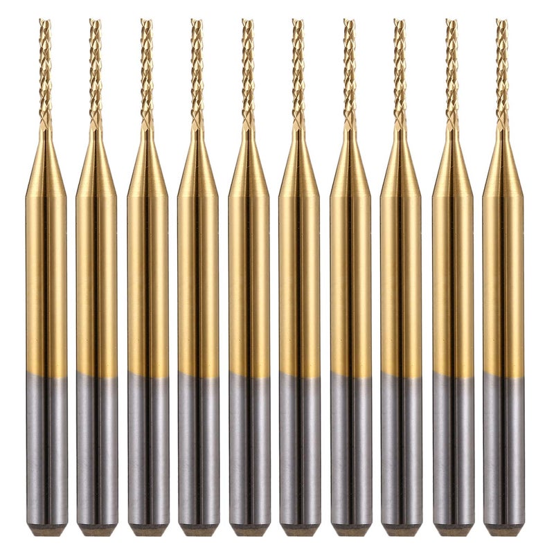 HOZLY 10Pcs 1/8'' Shank 1.0mm Titanium Coat Carbide End Mill Engraving Bits CNC Rotary Burrs Tool for PCB Mould Plastic Fiber Carbon Fiber Hardwood - Image 1
